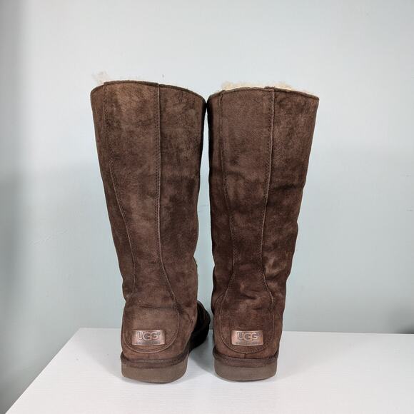 Ugg Tall Lace Up Boots 8 Brown Suede Whitley  Boho Shearling Fur Knee Sheep Ski - Picture 4 of 13